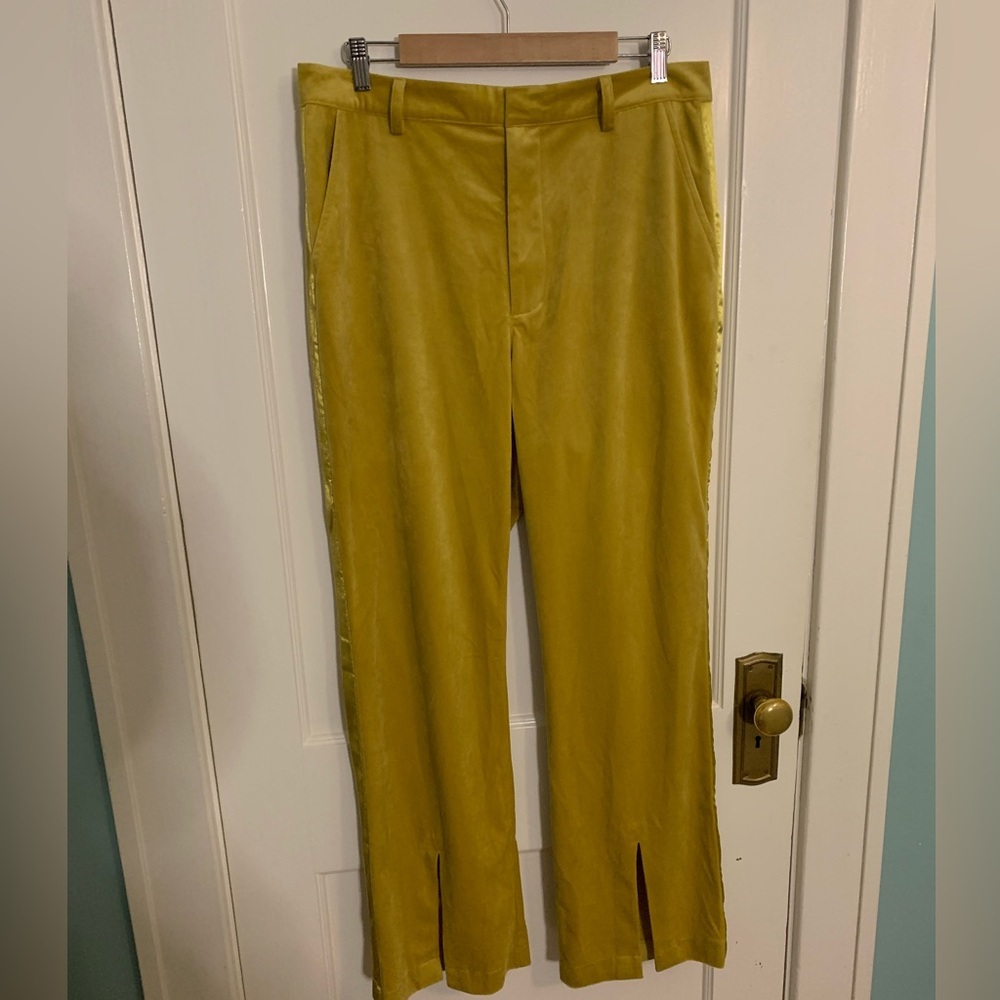 NWT Anthropologie Avec Les Filles Split-Front Mustard Velvet Pants, Womens Sz 16 - Picture 3 of 11
